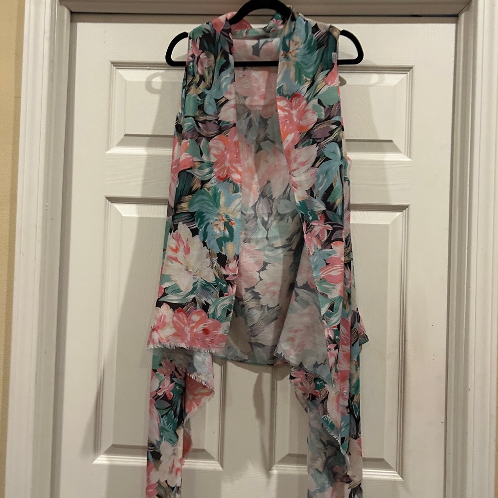 Floral Sleeveless Cardigan - Pink and Green